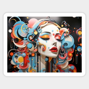 Beauty Woman Retro Abstract Colorful Painting Sticker